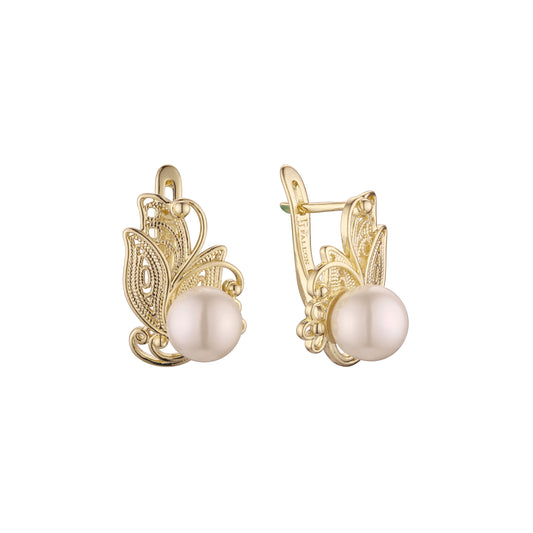 Butterfly pearl earrings in 14K Gold, Rose Gold plating colors