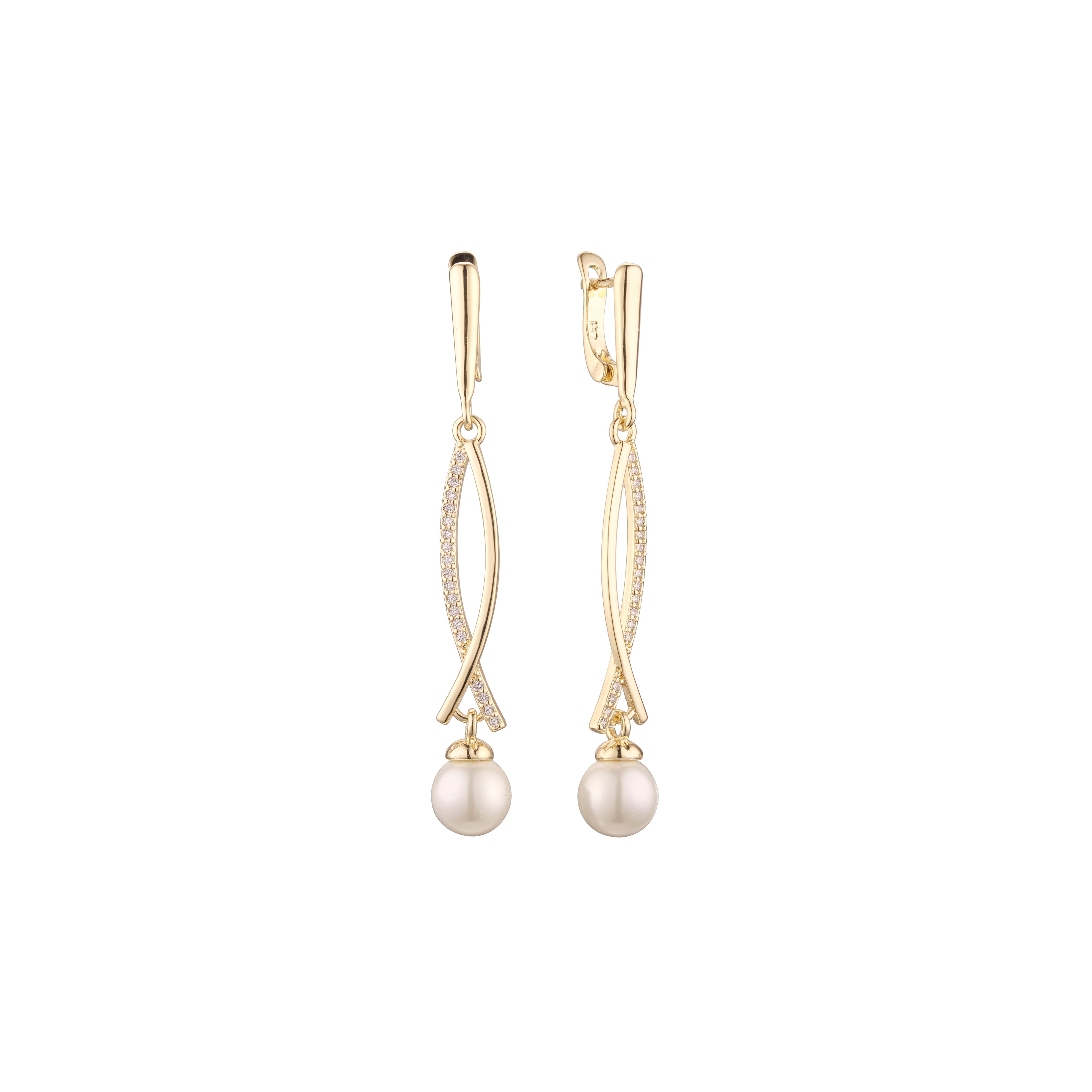 Aretes colgantes de perlas en Oro 14K, oro rosa, baño de dos tonos