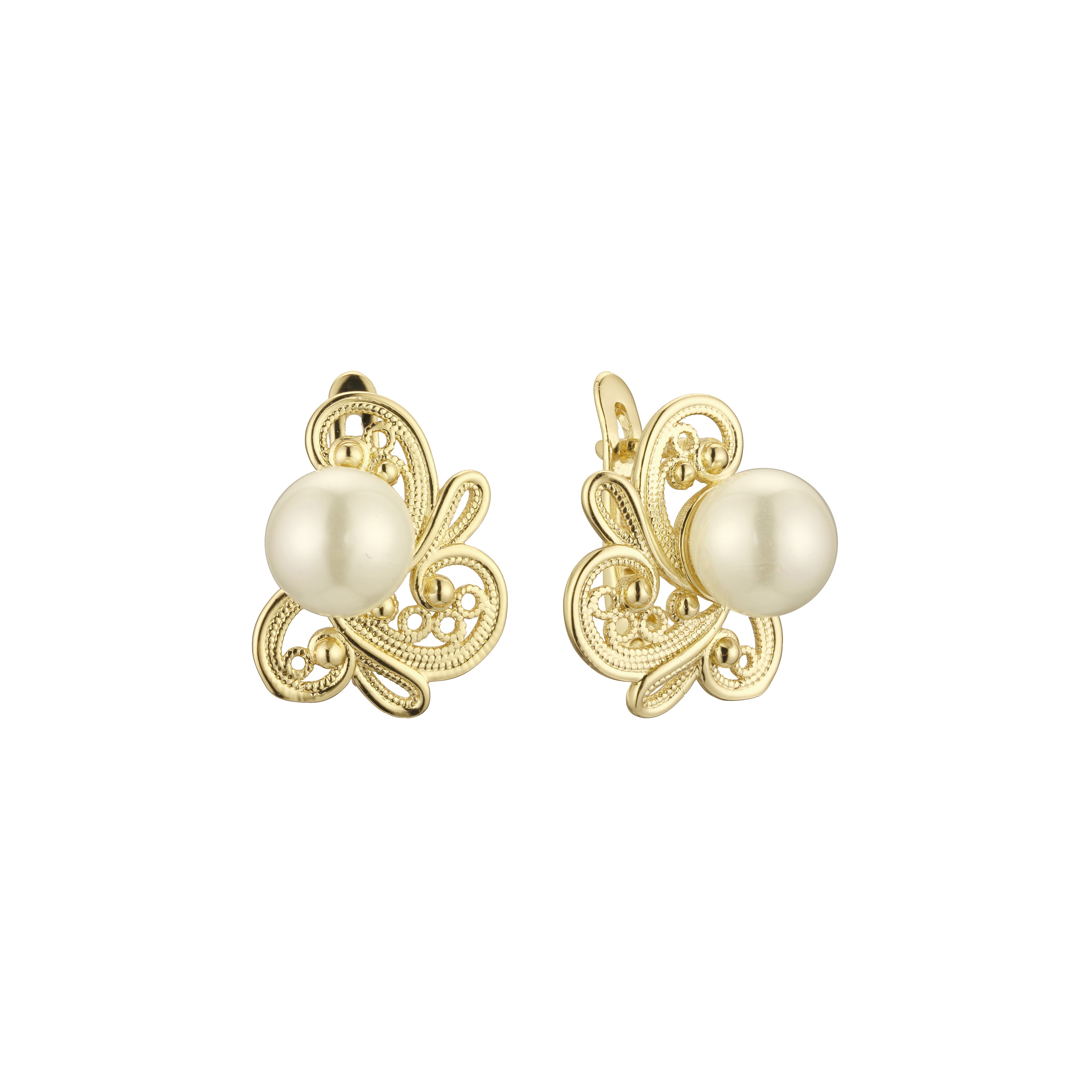 Aretes de perlas flor en Oro de 14K, baño de Oro Rosa colores