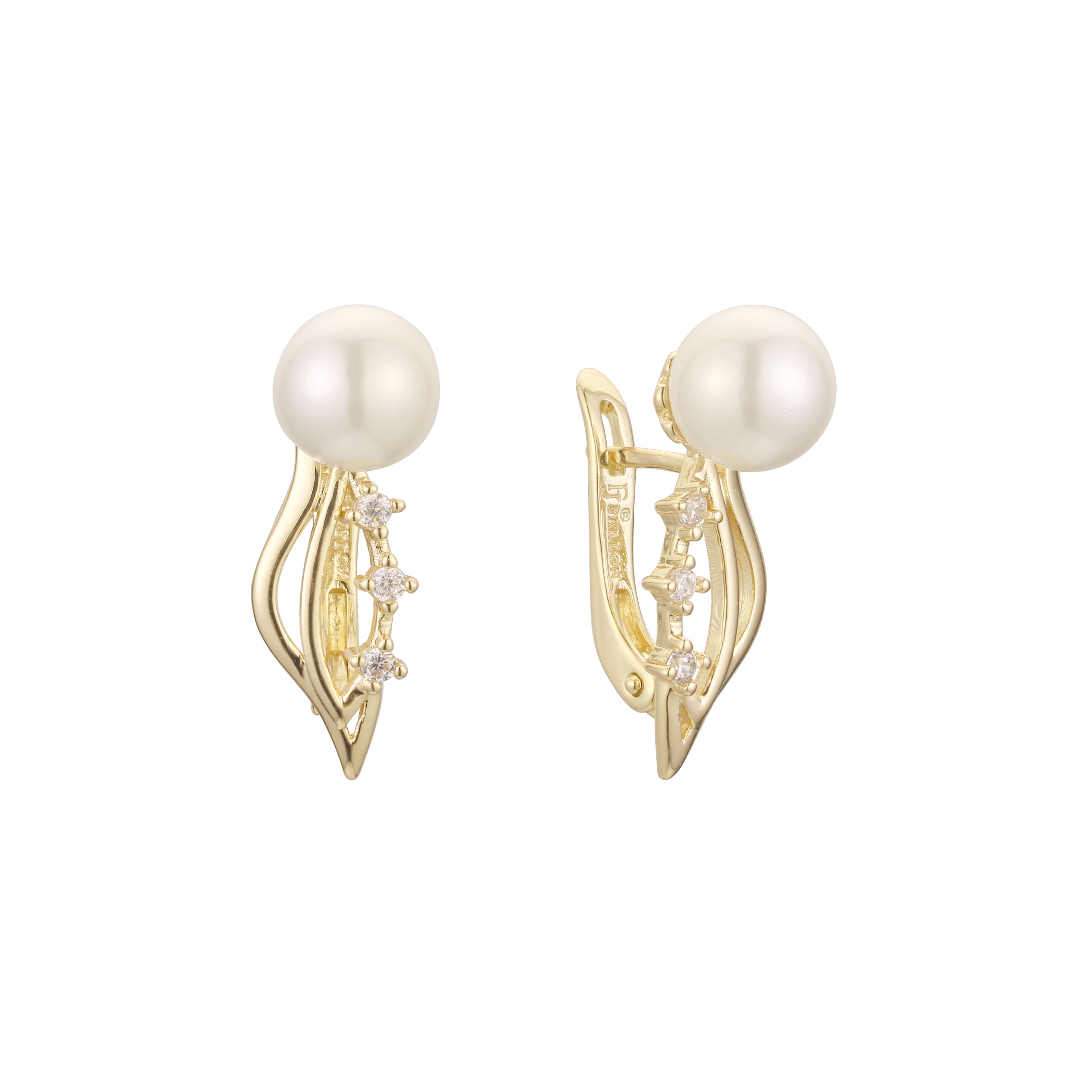 Pearl three stones earrings in 14K Gold, Rose Gold plating colors