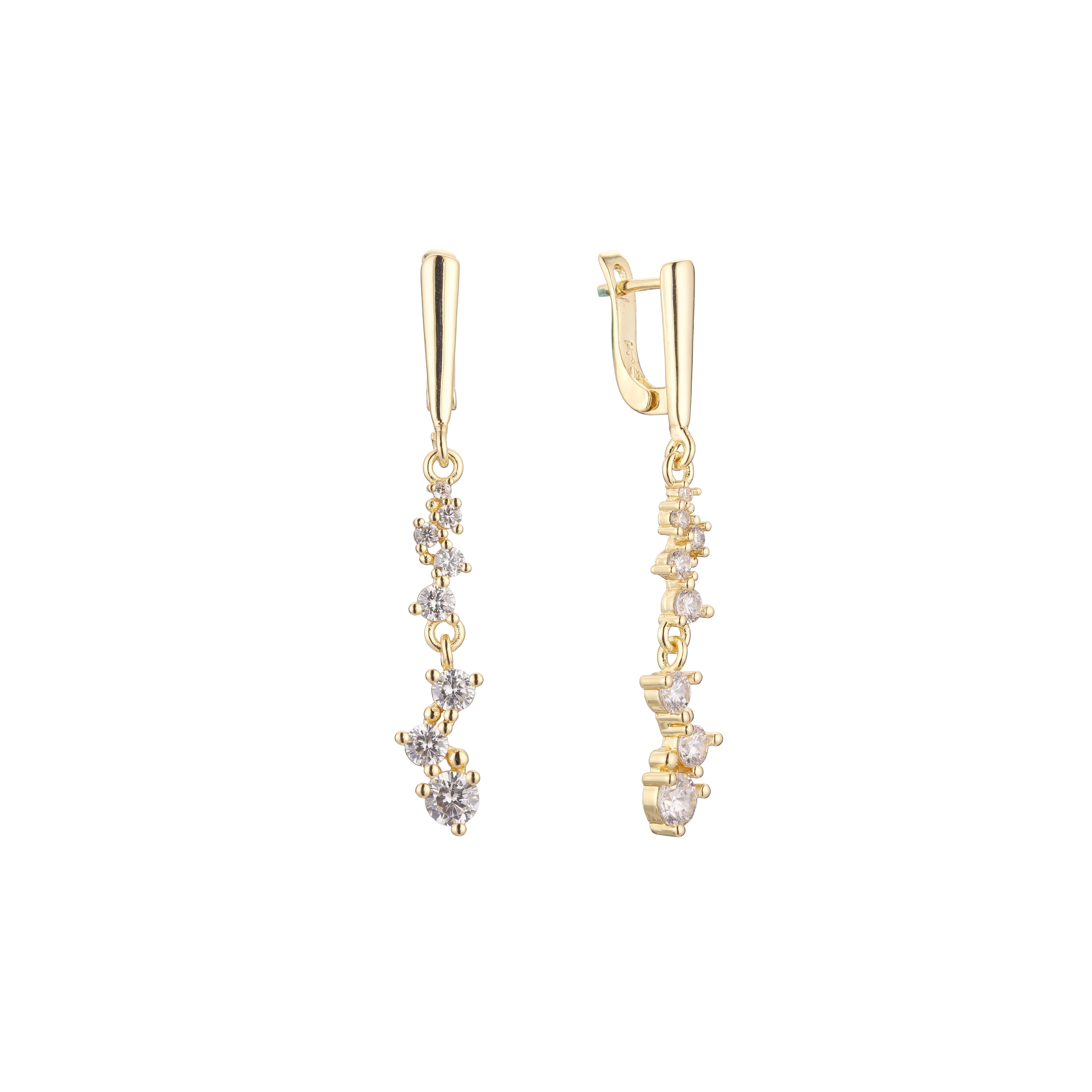 Aretes largos tipo clusterdrop en Oro de 14K, baño de Oro Rosa en colores