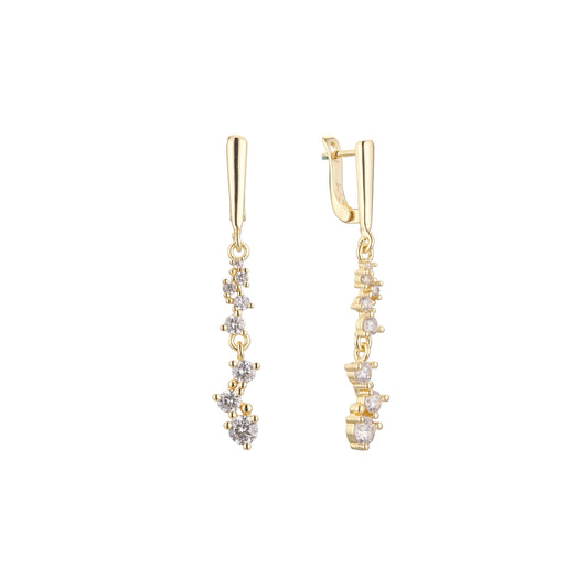 Aretes largos tipo clusterdrop en Oro de 14K, baño de Oro Rosa en colores