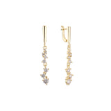 Aretes largos tipo clusterdrop en Oro de 14K, baño de Oro Rosa en colores