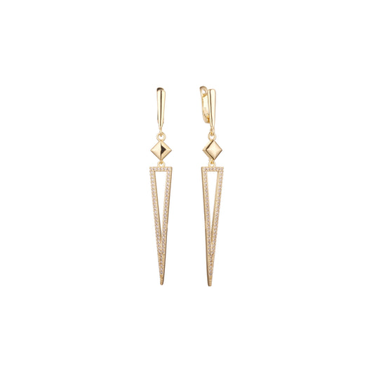 Aretes triangulares altos en Oro de 14K, Oro Rosa, baño de dos tonos