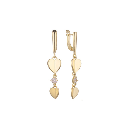 Aretes solitarios colgantes de corazón en Oro de 14K, baño de Oro Rosa en colores