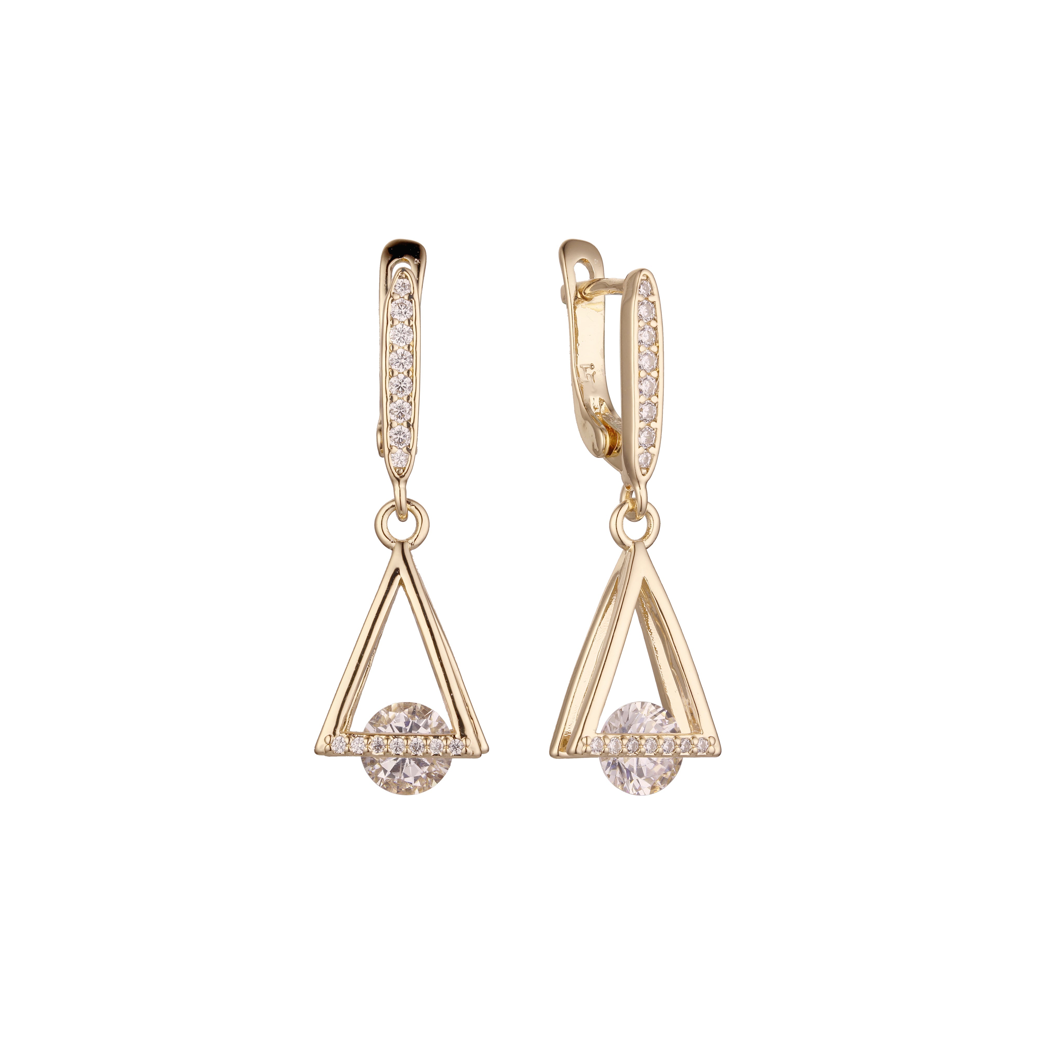 Aretes triangulares geométricos en Oro de 14K, baño de Oro Rosa colores