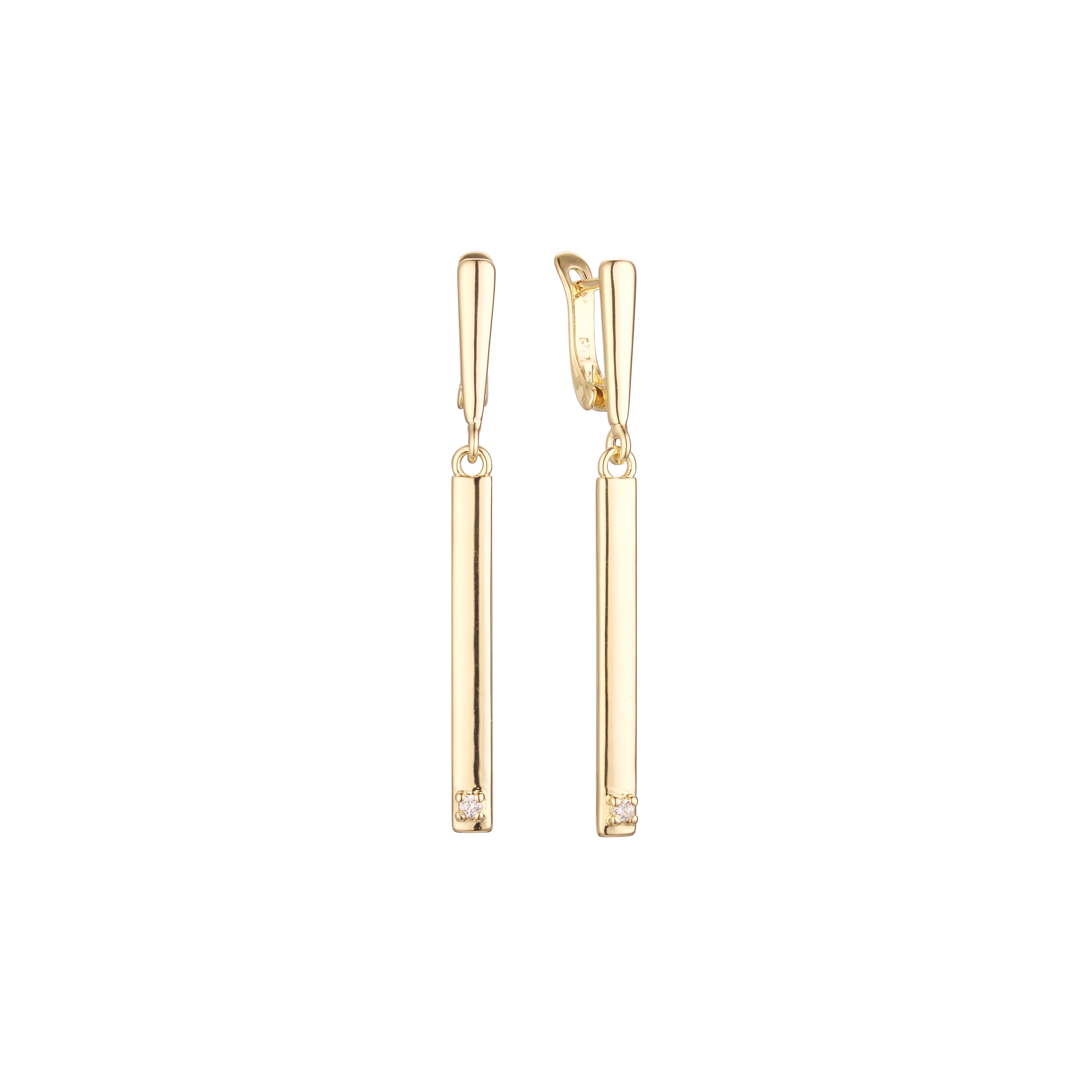 Solitaire tall earrings in 14K Gold, Rose Gold plating colors