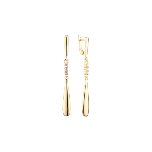 Aretes colgantes altos en Oro 14K, oro rosa, baño de dos tonos