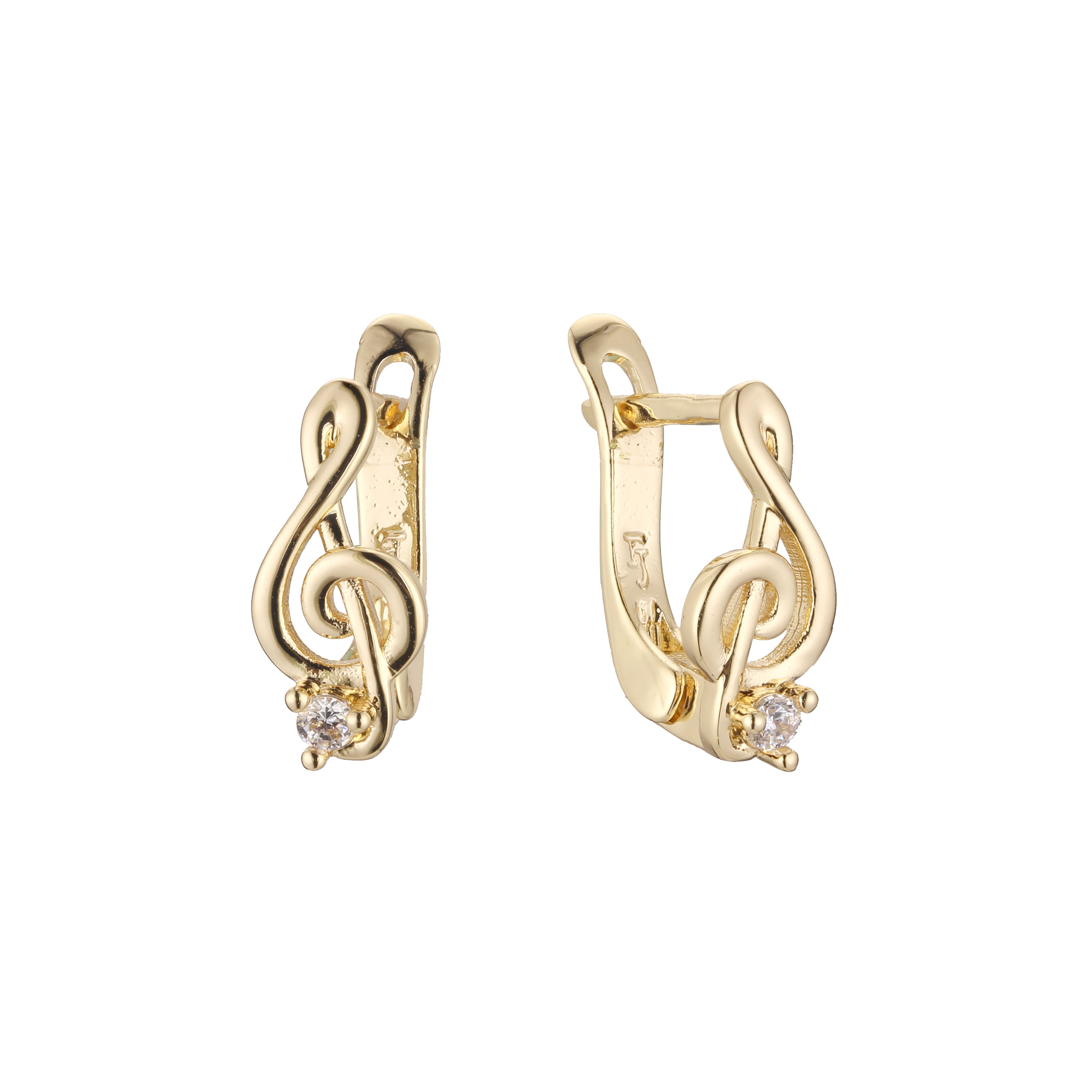 Brincos infantis com notas musicais em ouro 14K, cores folheadas a ouro rosa