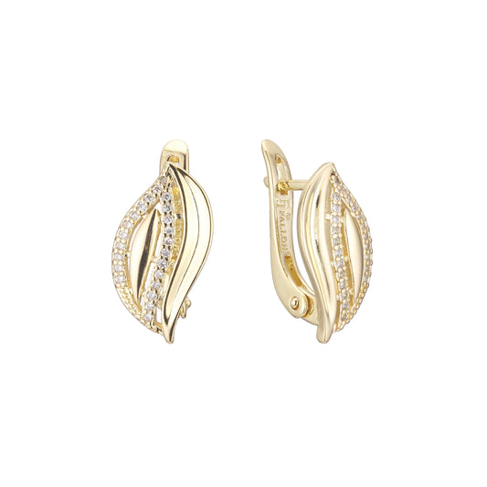 Aretes de racimo de hojas en Oro 14K, oro rosa, baño de dos tonos