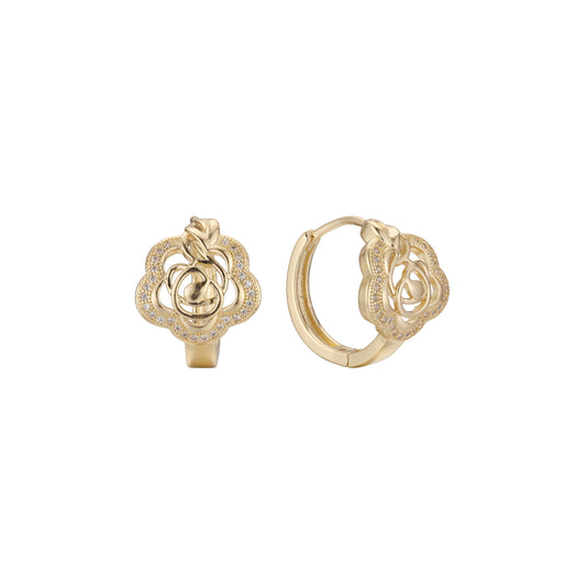 Aretes Flower huggie en Oro de 14K, baño de Oro Rosa en colores