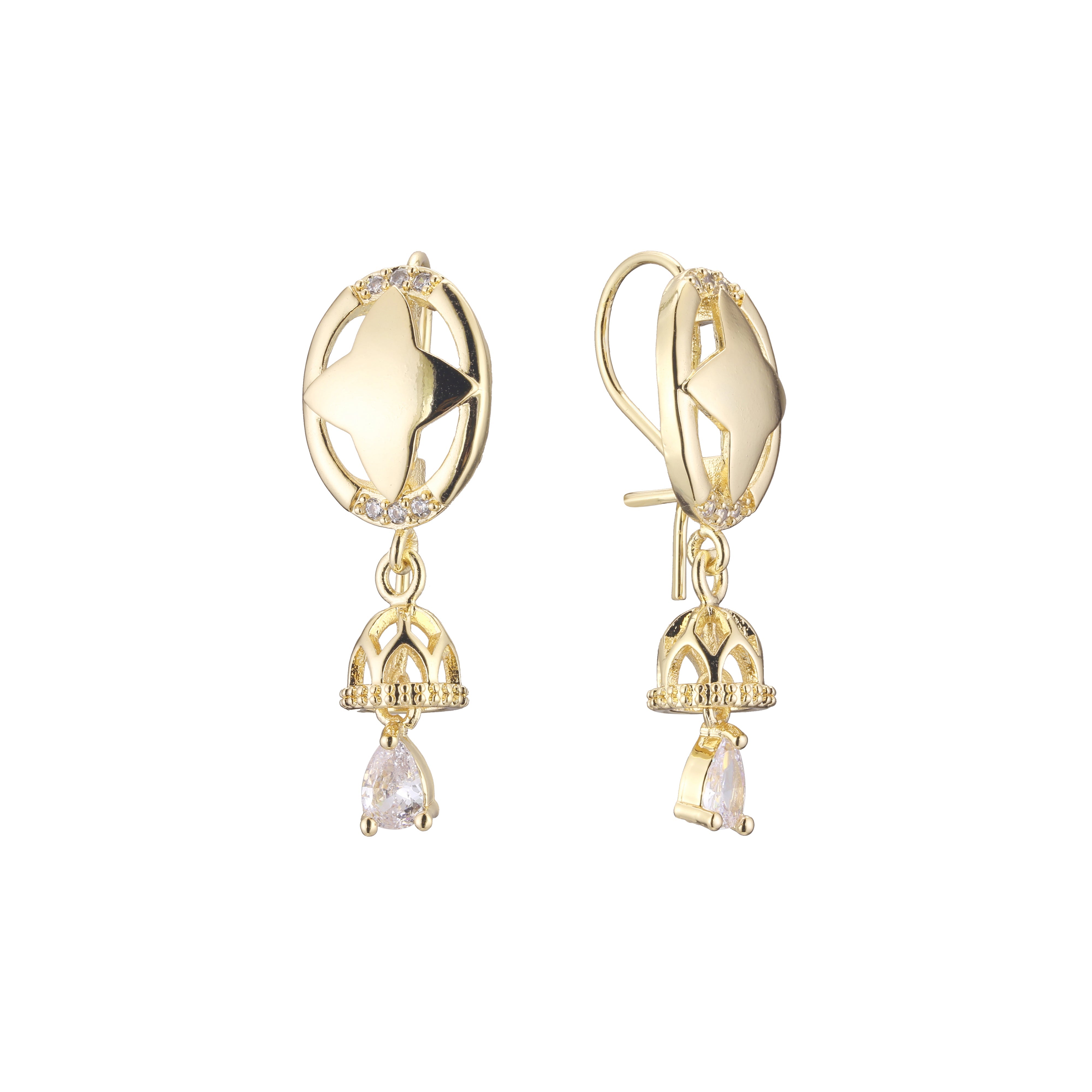 Aretes colgantes tipo candelabro con racimo de estrellas y gancho de alambre en Oro 14K, colores chapados en oro rosa