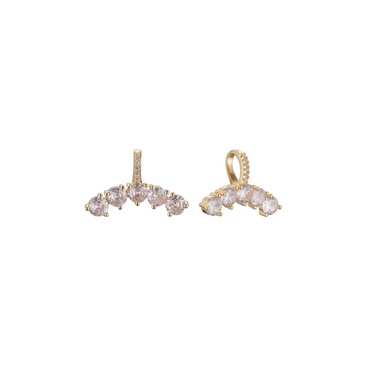 Aretes huggie en racimo de cinco piedras en oro de 14K, baño de oro rosa en colores