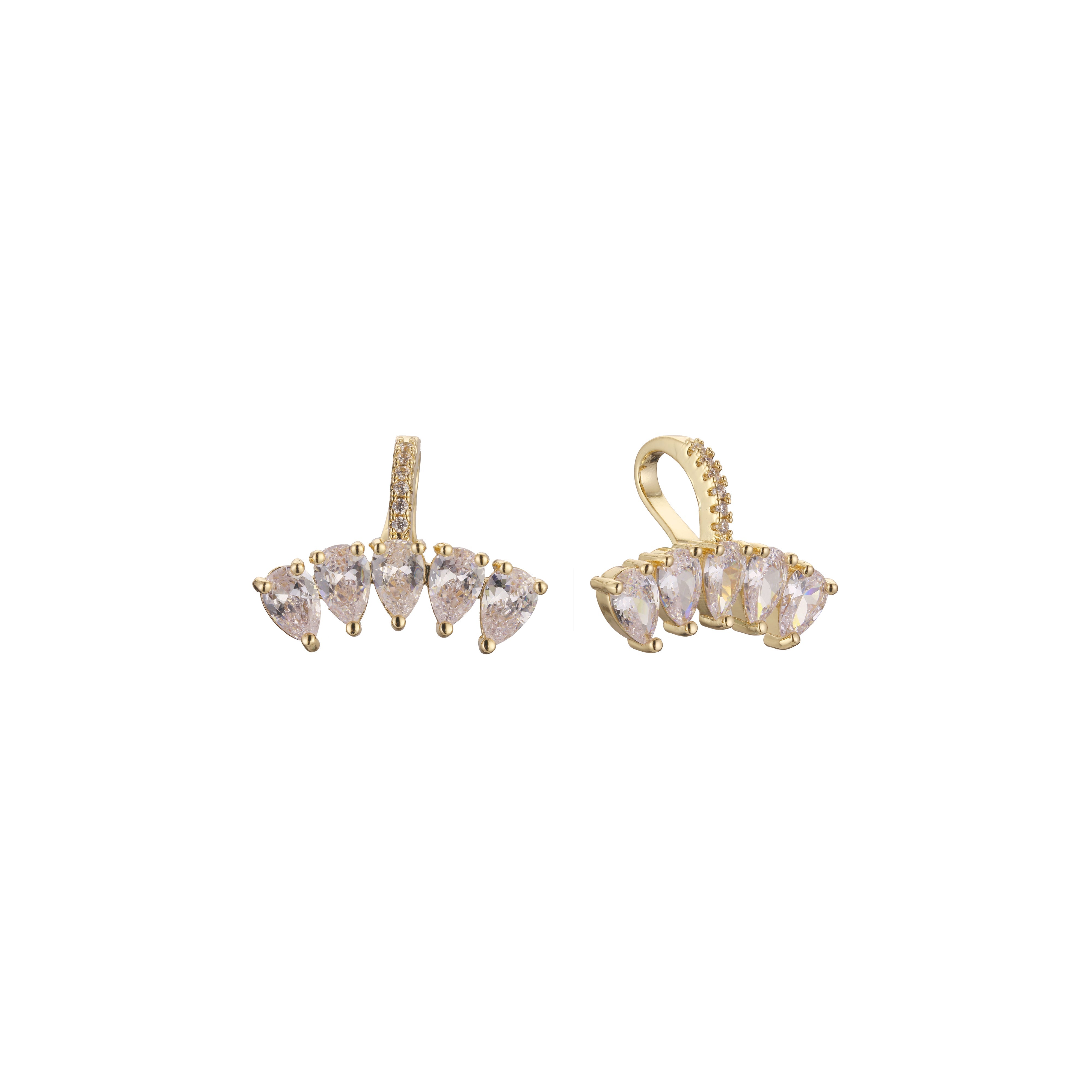 Aretes huggie en racimo de cinco piedras en oro de 14K, baño de oro rosa en colores