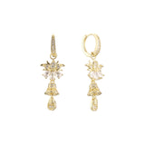 Leaves cluster chandelier drop huggie earrings in 14K Gold, Rose Gold plating colors