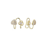 Aretes ear cuff con forma de racimo de corazones en Oro 14K, colores baño de oro rosa