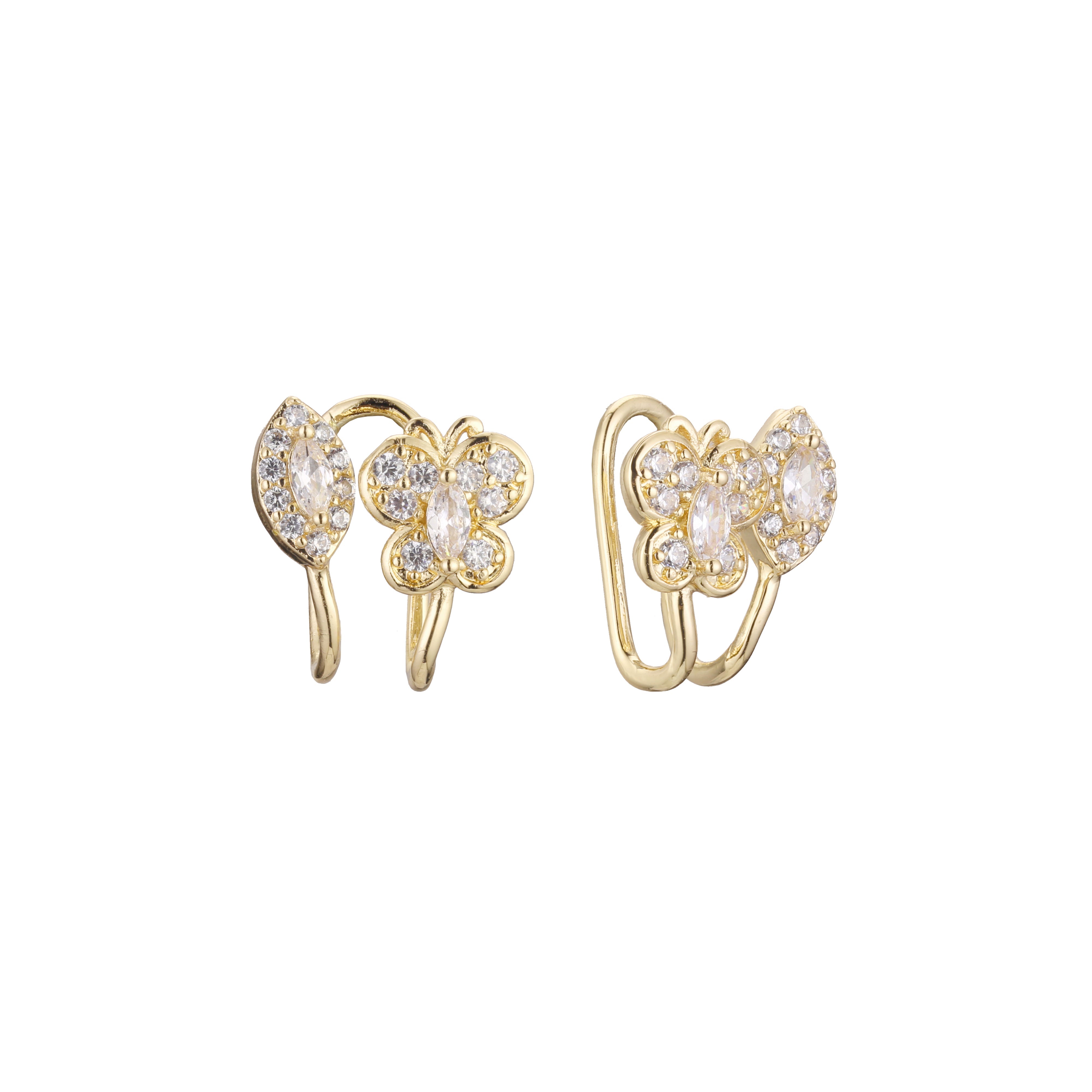 Pendientes ear cuff mariposa en Oro de 14K, baño de Oro Rosa en colores