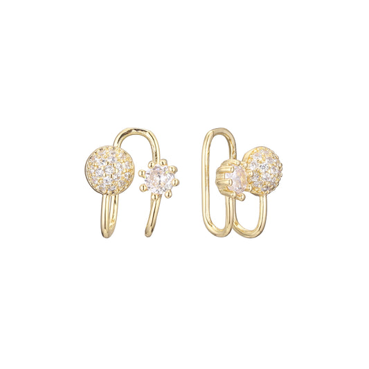 Aretes ear cuff tipo cluster en Oro de 14K, baño de Oro Rosa en colores