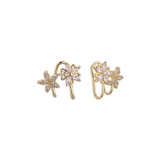 Flower cluster ear cuff earrings in 14K Gold, Rose Gold plating colors