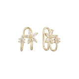 Brincos ear cuff com cachos de flores em ouro 14K, cores banhadas a ouro rosa