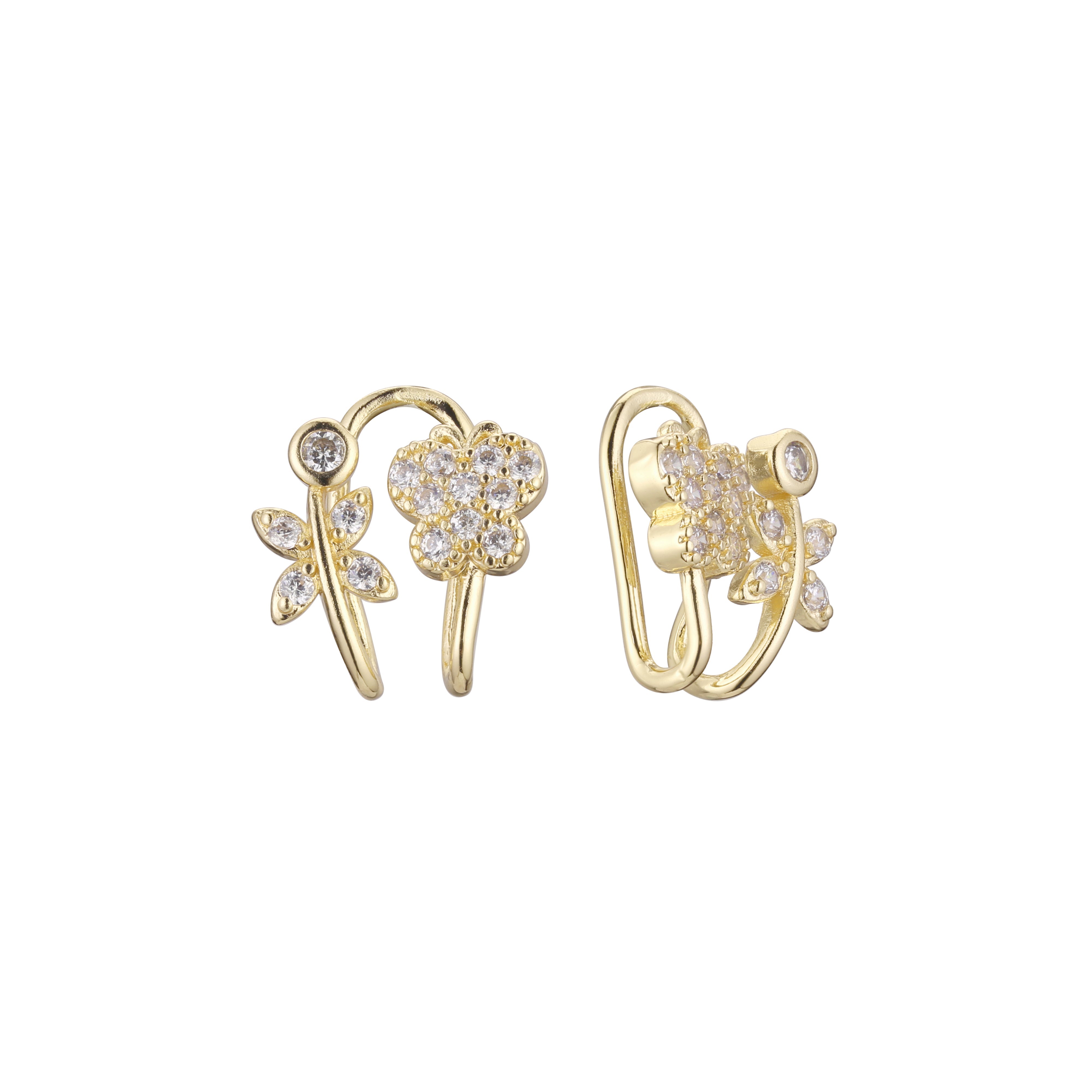 Pendientes ear cuff mariposa en Oro de 14K, baño de Oro Rosa en colores