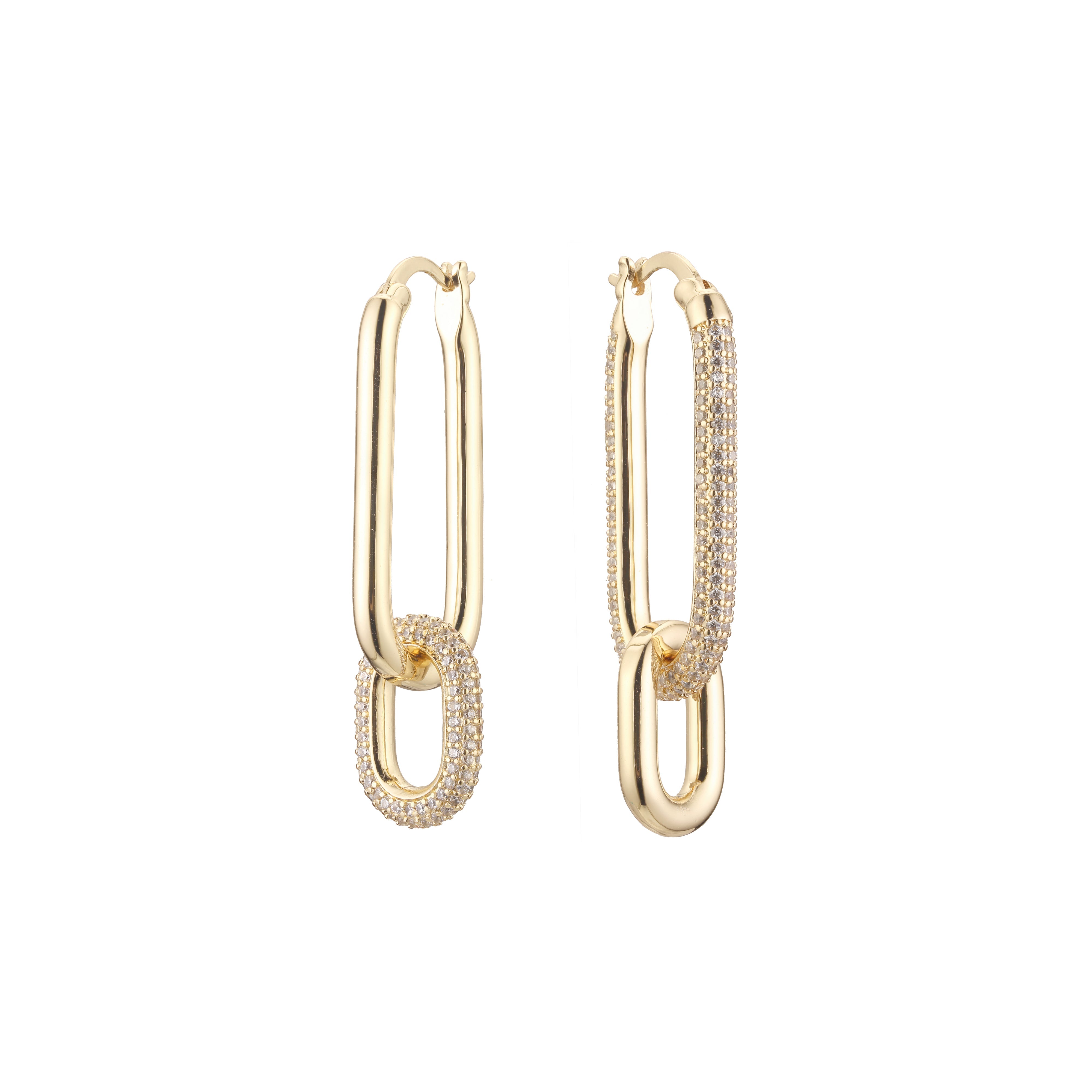 Double hoop paperclip earrings in 14K Gold, Rose Gold plating colors