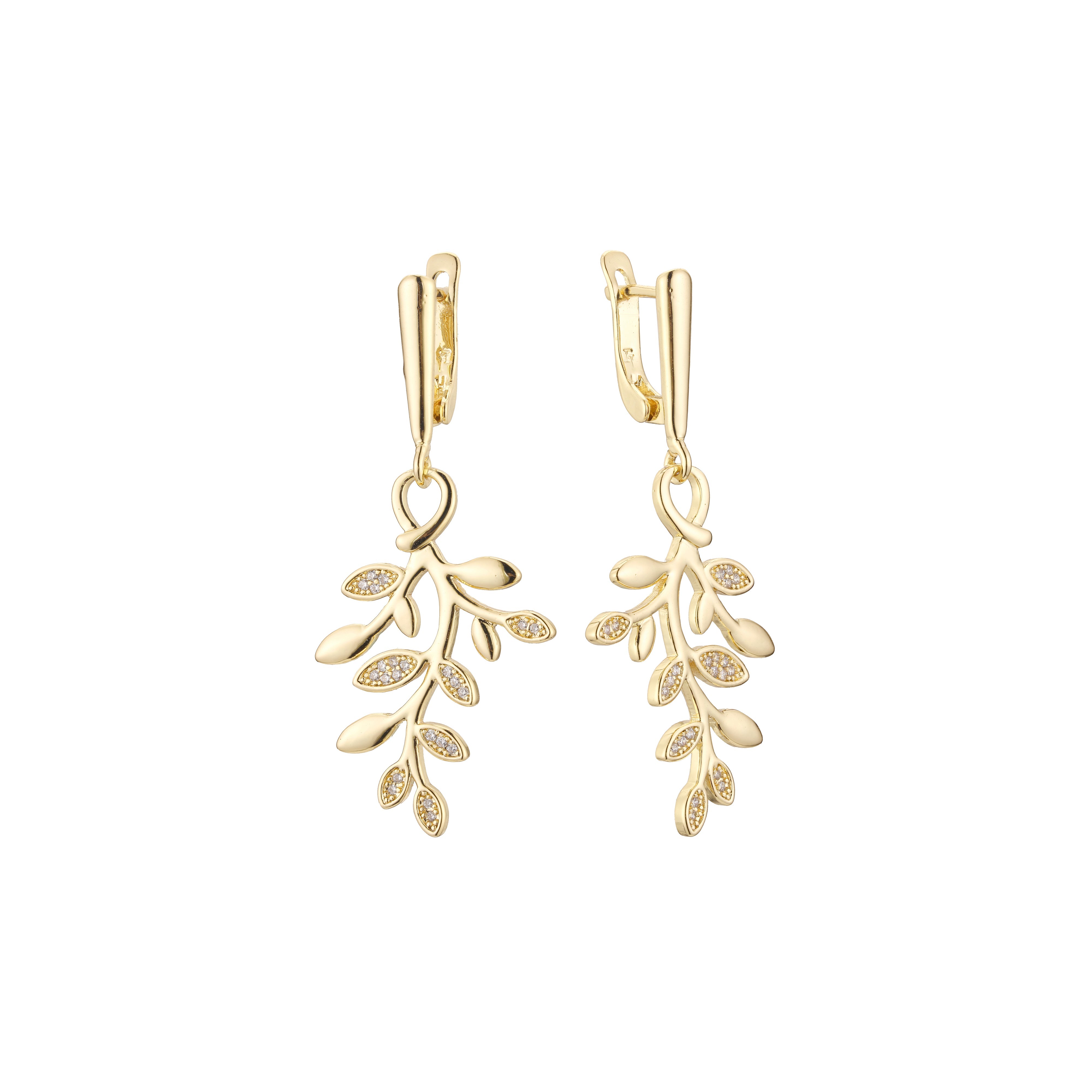 Aretes de racimo de hojas en Oro de 14K, baño de Oro Rosa colores