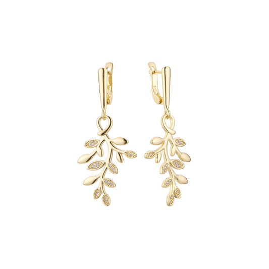 Aretes de racimo de hojas en Oro de 14K, baño de Oro Rosa colores