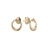 Solitaire moon circle stud 14K Gold, Rose Gold earrings