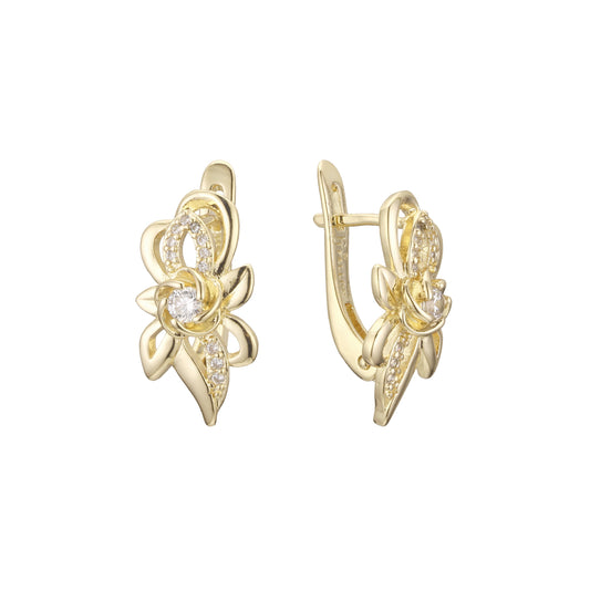 Leaves cluster earrings in 14K Gold, Rose Gold, two tone plating colors