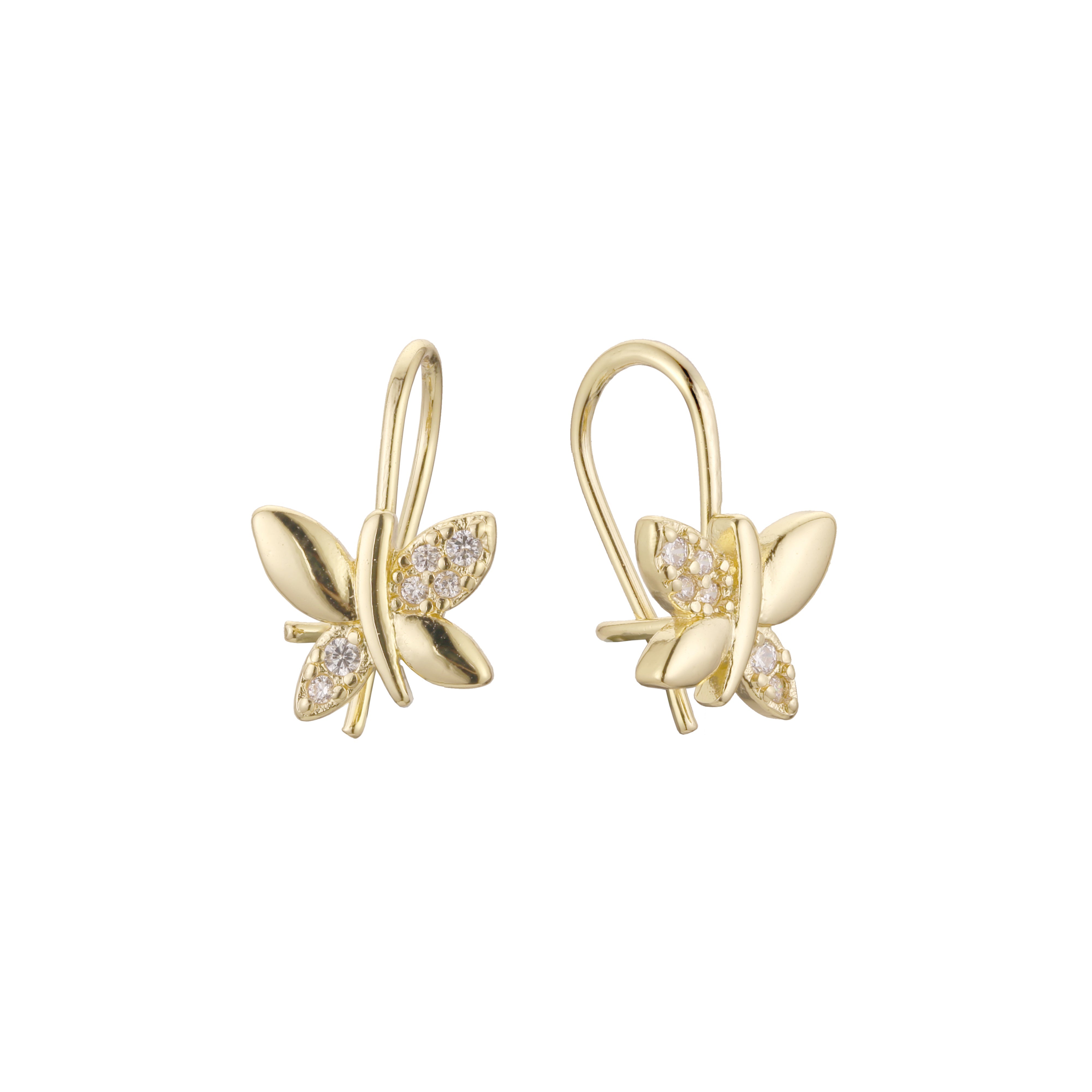 Aretes de mariposa con gancho de alambre para niño en Oro 14K, oro rosa, baño de dos colores