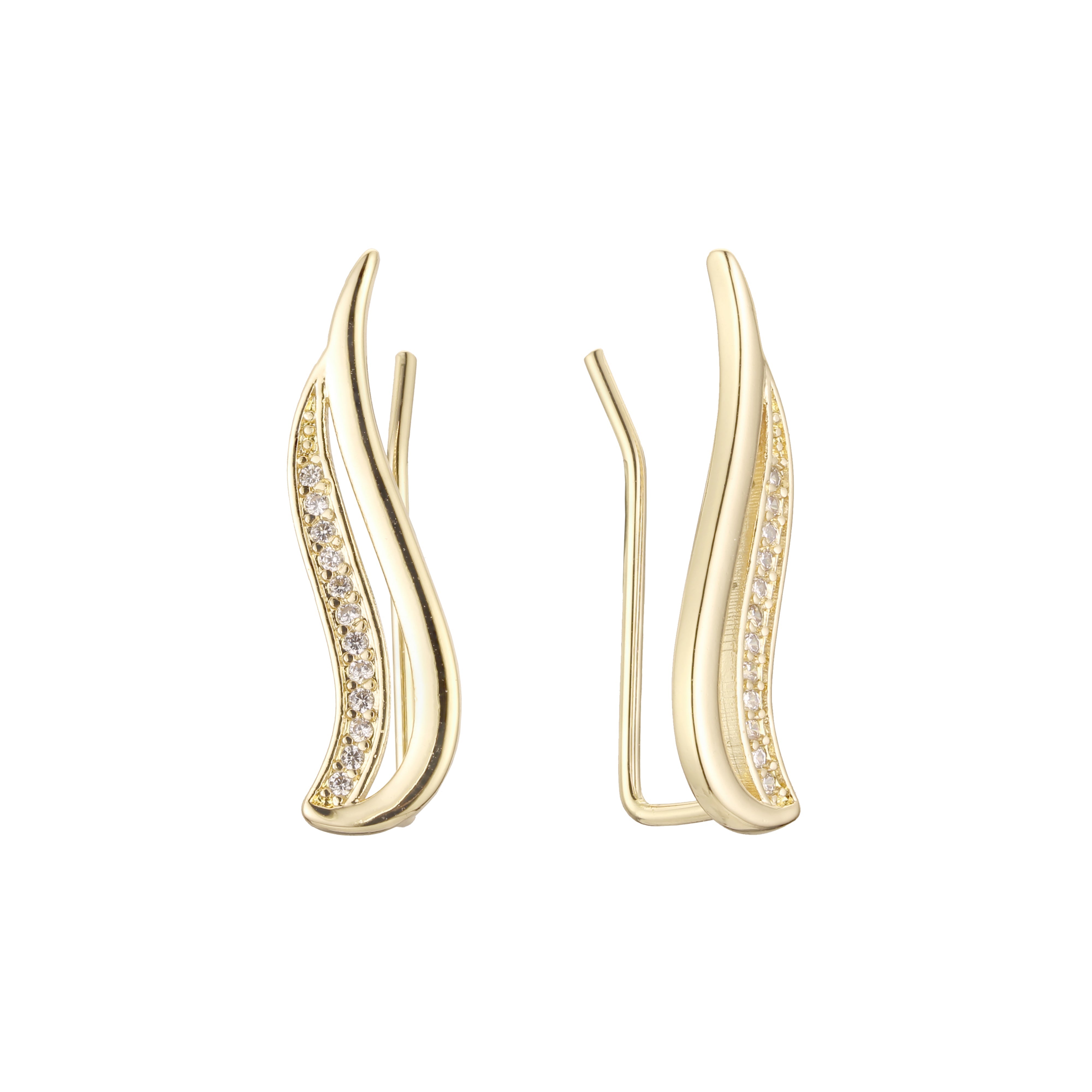 Tall fire flames crawler earrings in 14K Gold, Rose Gold, two tone plating colors