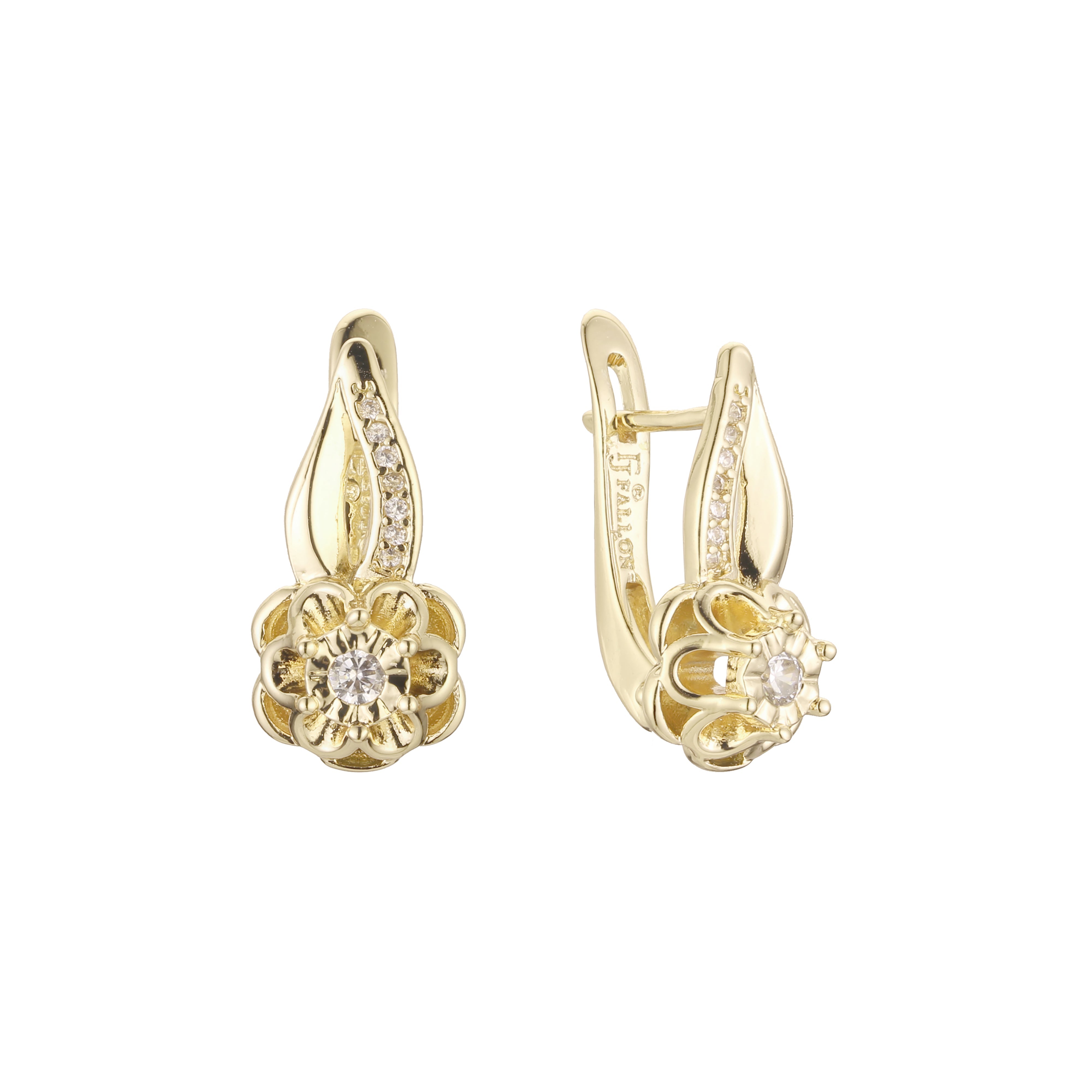 Aretes de racimo de flores en Oro 14K, oro rosa, baño de dos tonos