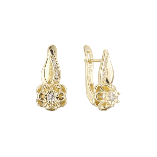 Aretes de racimo de flores en Oro 14K, oro rosa, baño de dos tonos