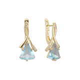 Solitaire elegant triangular colorful CZ 14K Gold, Rose Gold, two tone earrings