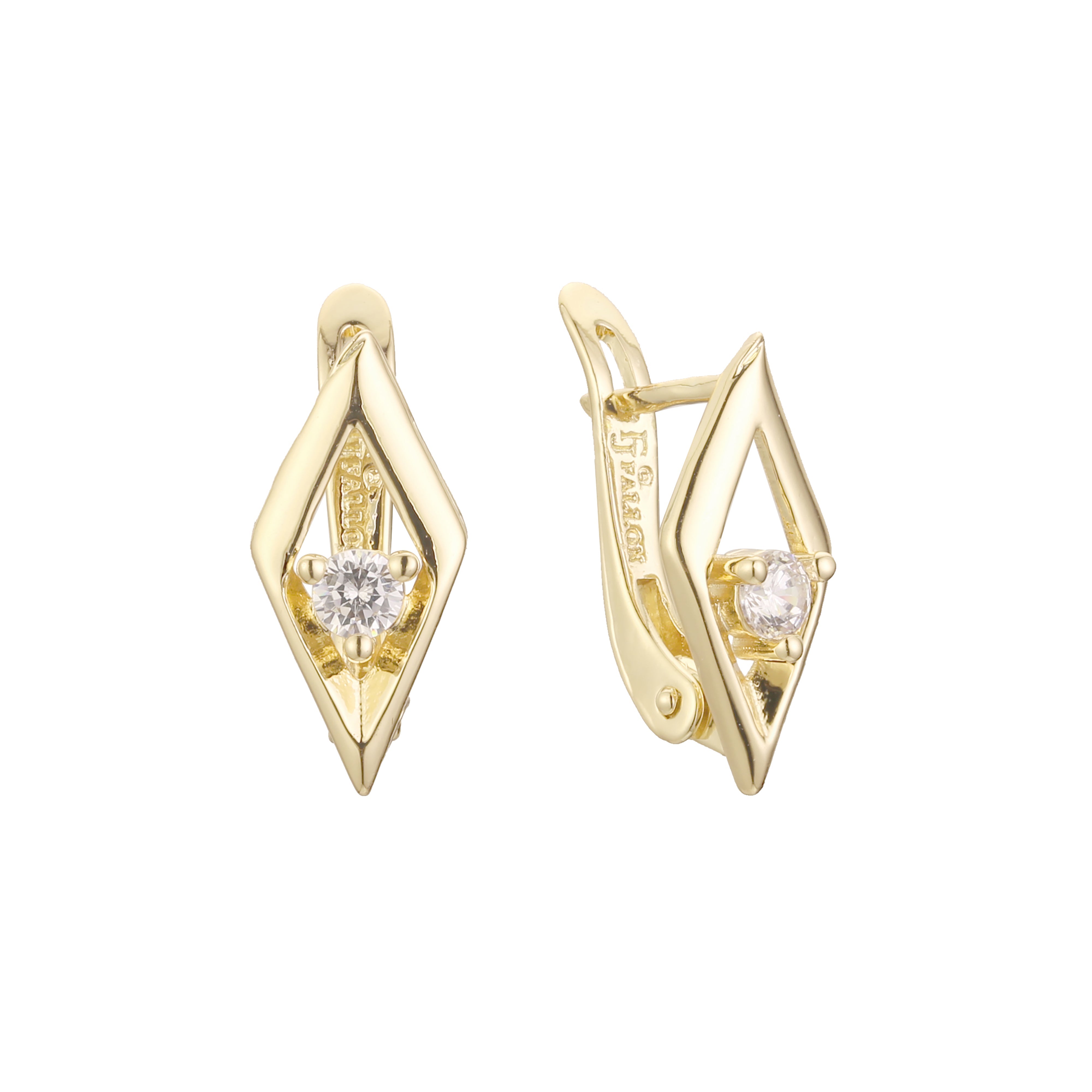 Rhombus solitaire earrings in 14K Gold, Rose Gold, two tone plating colors