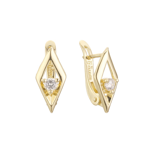 Aretes Solitario Rombo en Oro 14K, Oro Rosa, baño de dos tonos