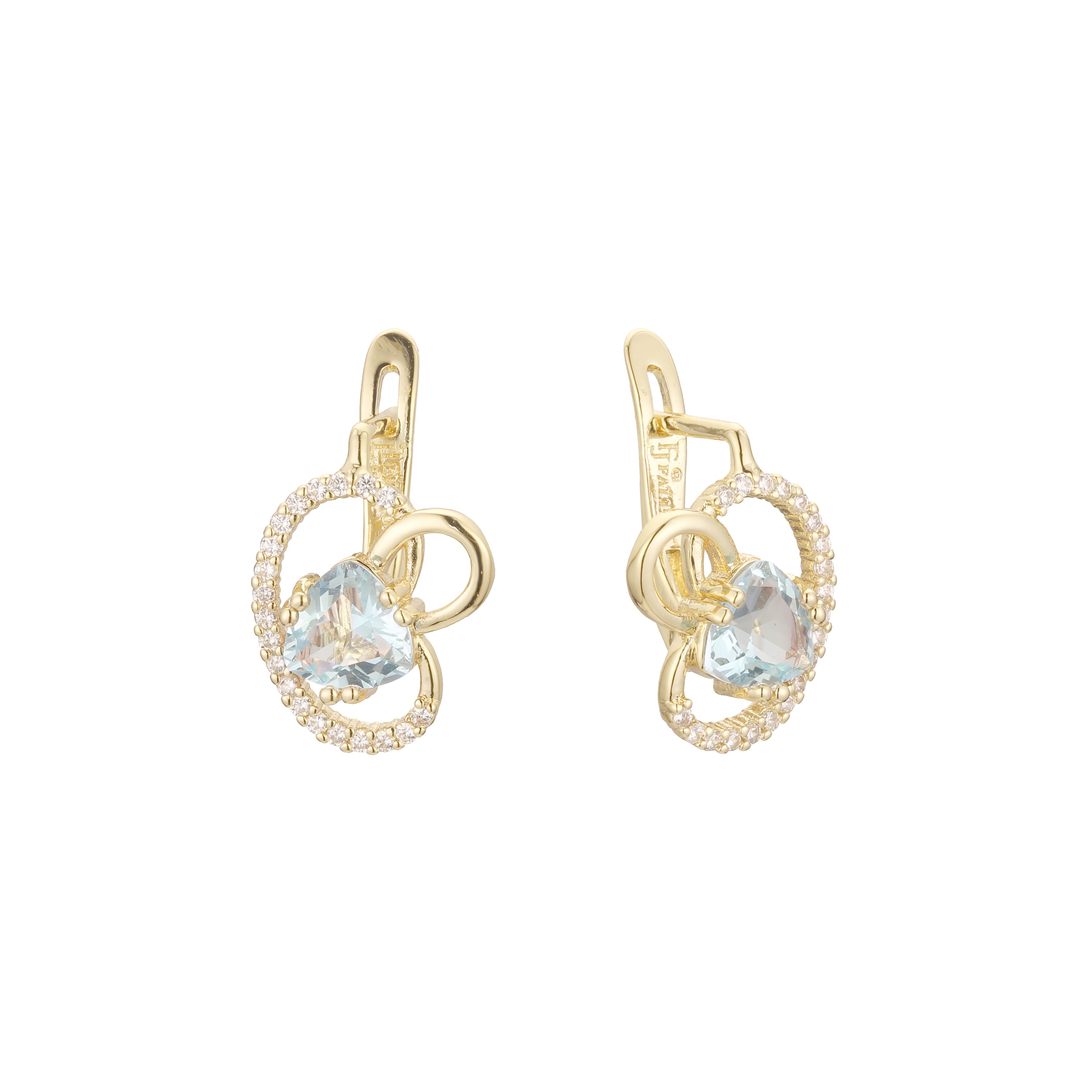 Cluster heart CZ paved white CZs 14K Gold, Rose Gold earrings