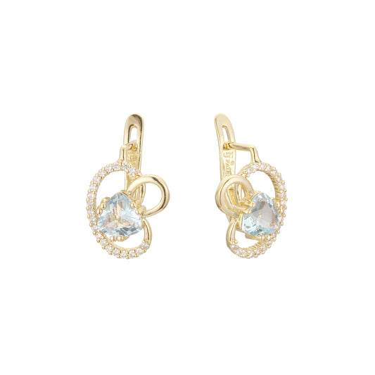 Cluster heart CZ paved white CZs 14K Gold, Rose Gold earrings