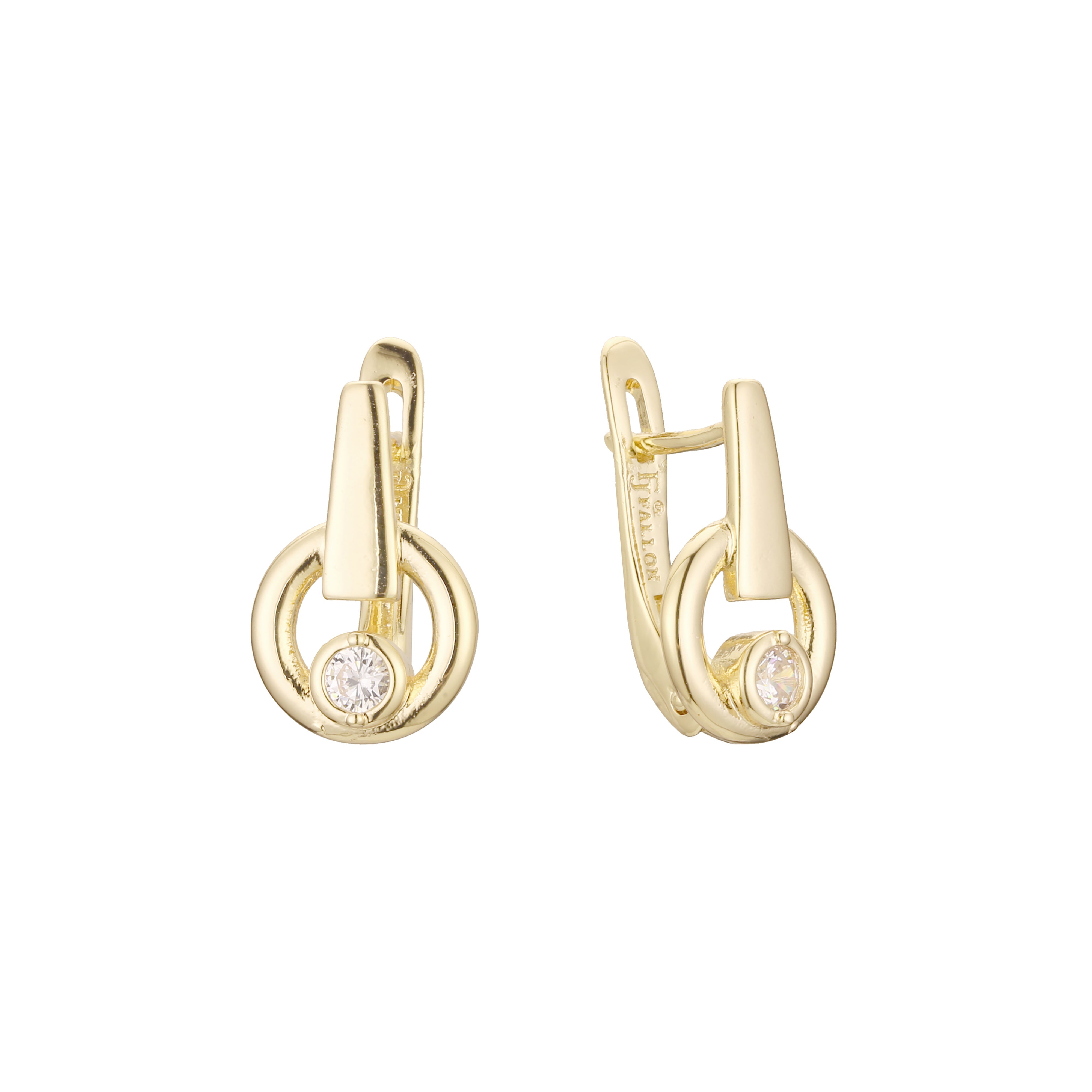 Solitaire round CZ in circle 14K Gold, Rose Gold, two tone earrings