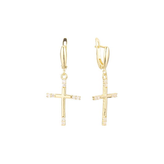 Pendientes de cruz de racimo en Oro 14K, colores baño de oro rosa.