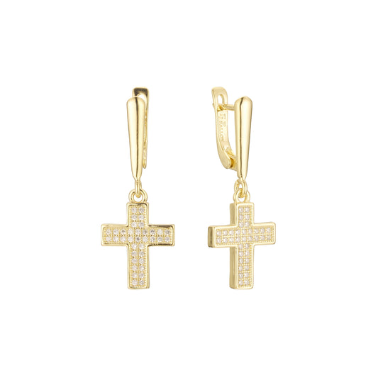 Aretes de racimo de cruces en Oro de 14K, baño de Oro Rosa colores