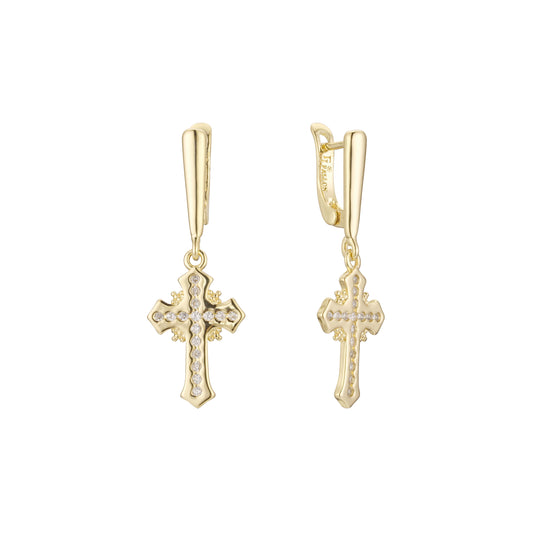 Aretes de racimo de cruces en Oro de 14K, baño de Oro Rosa colores