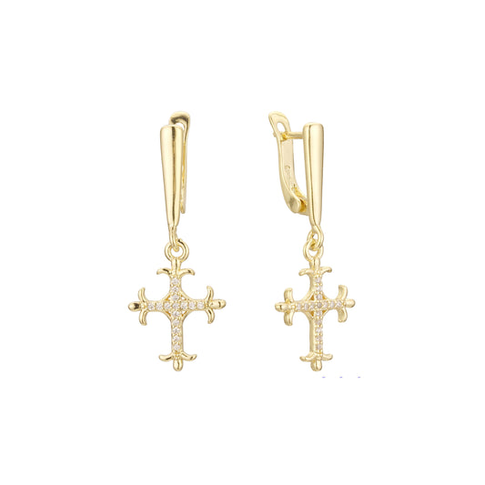 Aretes de racimo de cruces en Oro de 14K, baño de Oro Rosa colores