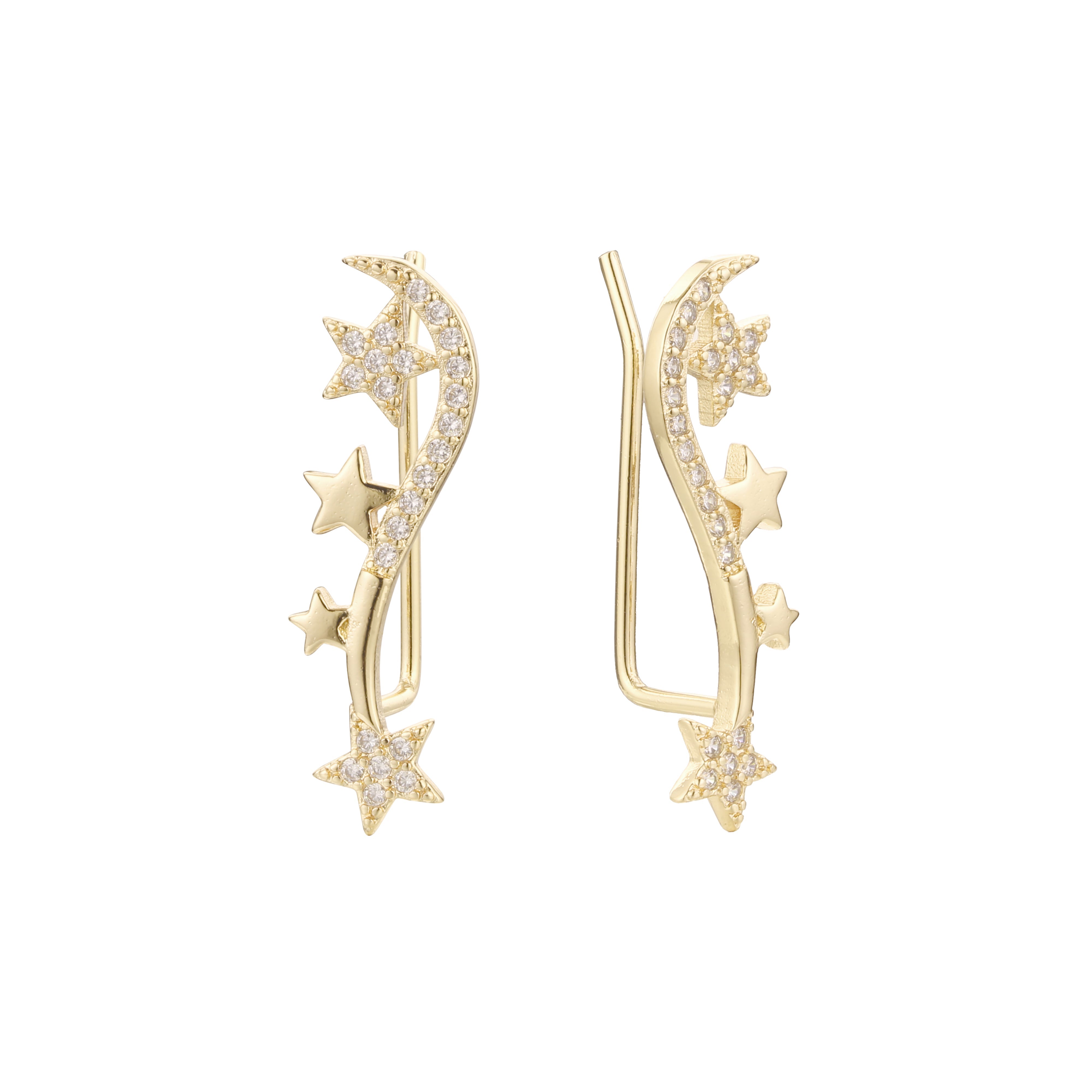 Aretes de oruga de estrella en Oro 14K, oro rosa, baño de dos tonos