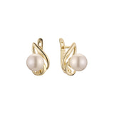 Leaves pearl earrings in 14K Gold, Rose Gold, two tone plating colors