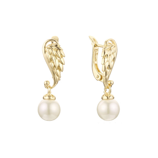 Angel wings pearl earrings in 14K Gold, Rose Gold plating colors