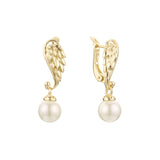 Angel wings pearl earrings in 14K Gold, Rose Gold plating colors