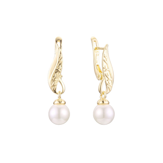 Leaves pearl earrings in 14K Gold, Rose Gold plating colors