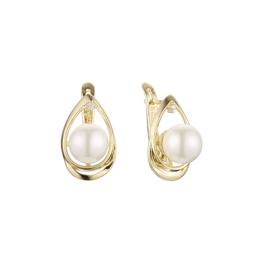 Aretes de perla solitaria en Oro de 14K, baño de Oro Rosa colores